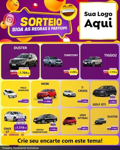 Modelo de Rede Social para Feed Instagram com o tema Sorteio para Concessionaria de Carros