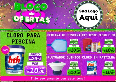 Modelo de Encarte para Encarte A4 Horizontal com o tema Bloco de Ofertas para Produtos para Piscina