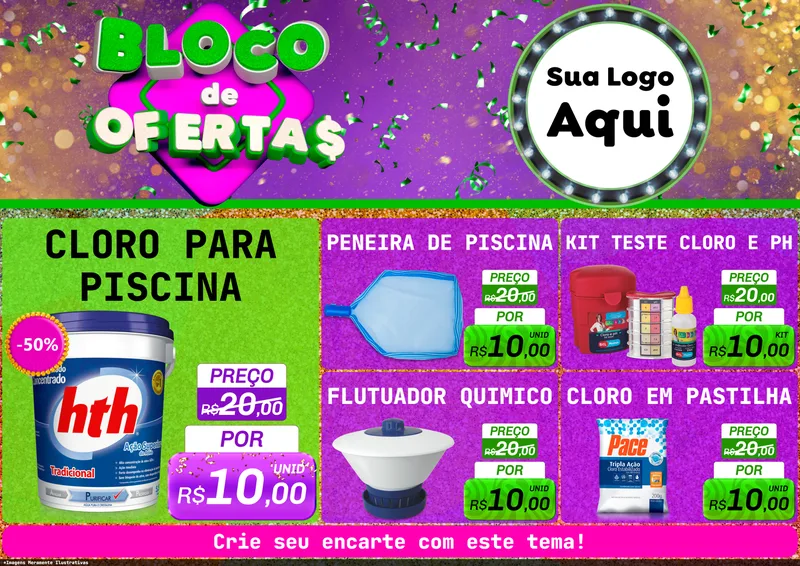 Modelo de Encarte para Encarte A4 Horizontal com o tema Bloco de Ofertas para Produtos para Piscina