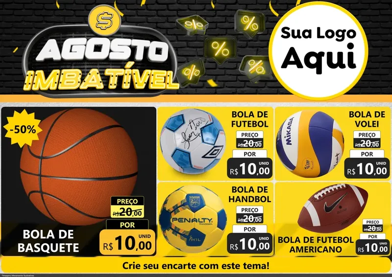 Modelo de Encarte para Encarte A4 Horizontal com o tema Agosto Imbatível para Artigos Esportivos