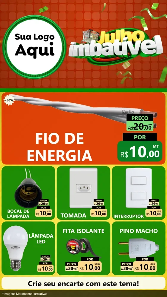 Modelo de Rede Social para Stories com o tema Julho Imbatível para Materiais Elétricos
