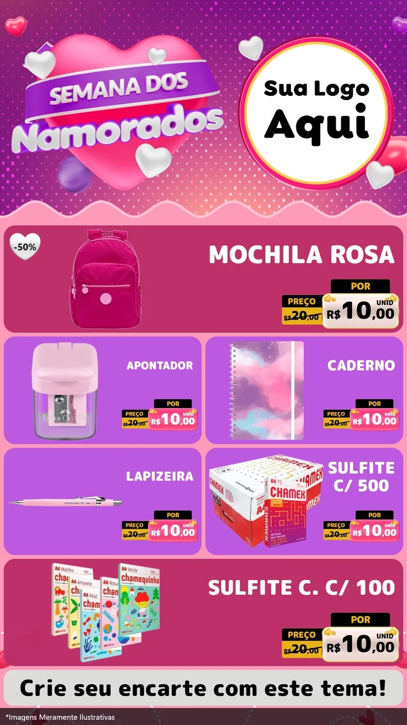 Modelo de TV para TV Vertical com o tema Semana dos Namorados para Papelaria