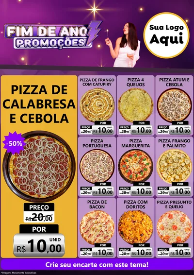 Modelo de Encarte para Encarte A4 Vertical com o tema Fim de Ano Promoções para Pizzaria