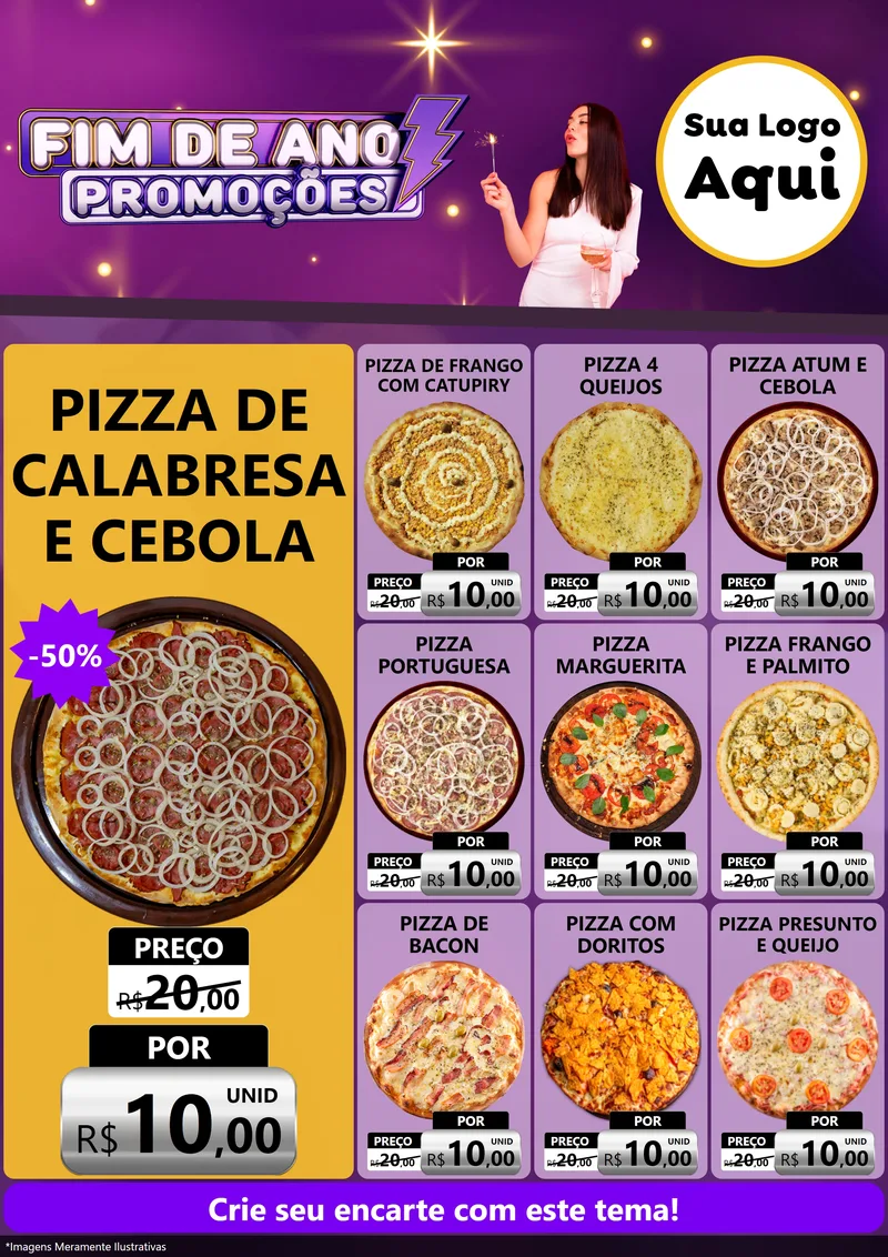 Modelo de Encarte para Encarte A4 Vertical com o tema Fim de Ano Promoções para Pizzaria