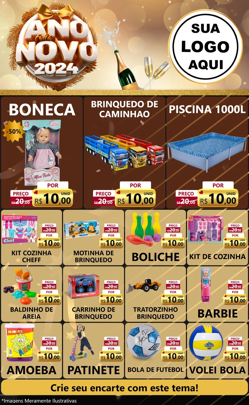 Modelo de Encarte para Encarte Grande com o tema Feliz Ano Novo 2027 para Brinquedos