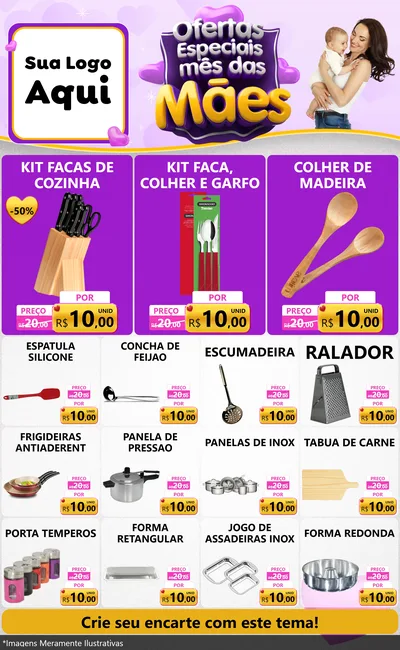 Modelo de Encarte para Encarte Grande com o tema Ofertas Especiais - Mês das Mães para Utilidades Domésticas