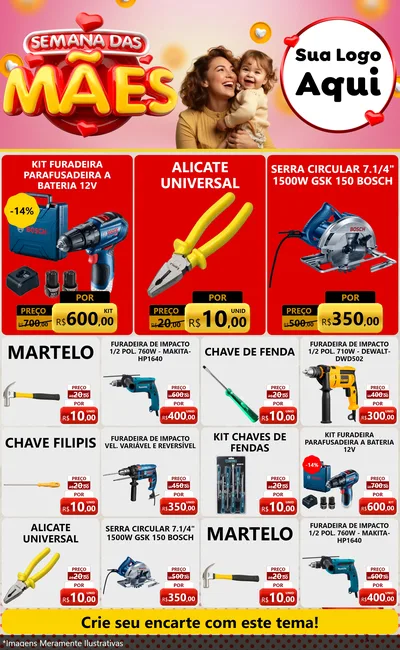 Modelo de Encarte para Encarte Grande com o tema Semana das Mães para Maquinas e Ferramentas