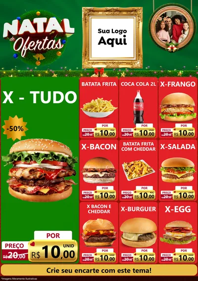 Modelo de Encarte para Encarte A4 Vertical com o tema Natal de Ofertas para Hamburgueria