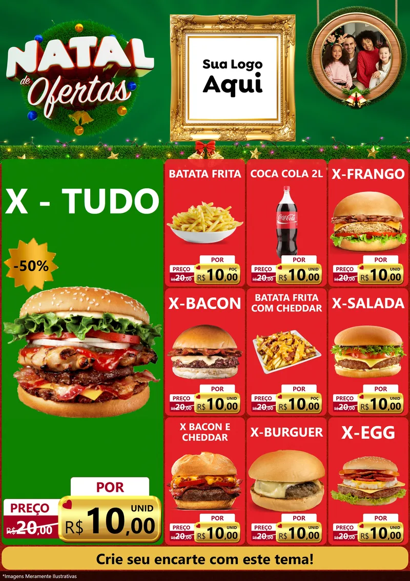 Modelo de Encarte para Encarte A4 Vertical com o tema Natal de Ofertas para Hamburgueria