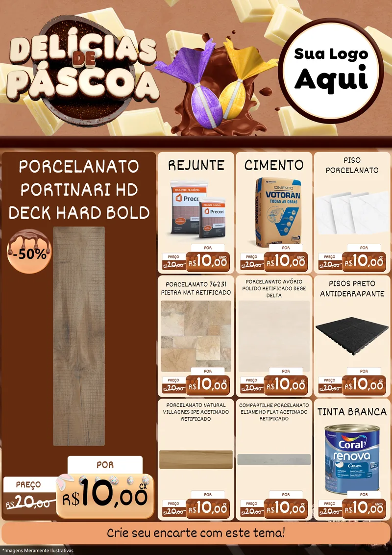 Modelo de Encarte para Encarte A4 Vertical com o tema Delícias de Páscoa para Pisos e revestimentos