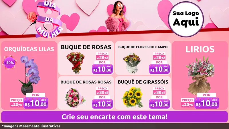 Modelo de TV para TV Horizontal com o tema Dia da Mulher para Floricultura e jardim