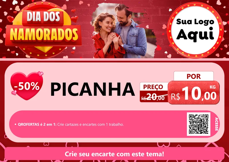Modelo de Cartaz para Cartaz A4 Horizontal com o tema Dia Dos Namorados para Açougue