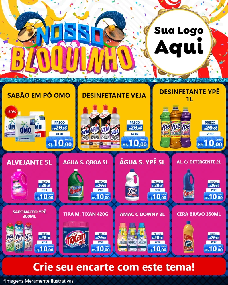 Modelo de Rede Social para Feed Instagram com o tema Nosso Bloquinho para Produtos de Limpeza