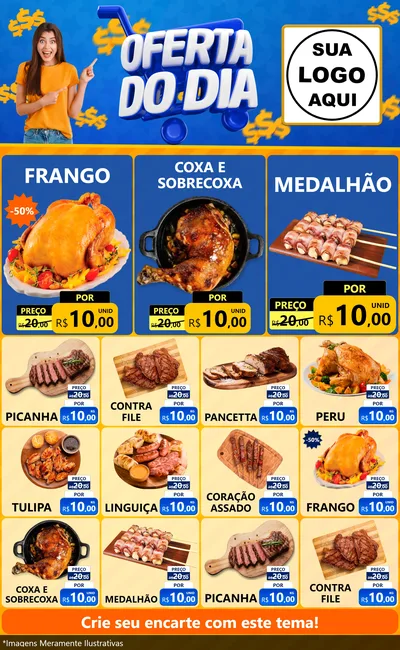 Modelo de Encarte para Encarte Grande com o tema Oferta do Dia para Assados