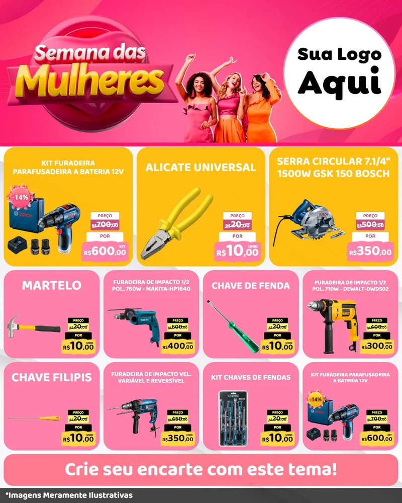 Modelo de Rede Social para Feed Instagram com o tema Semana das Mulheres para Maquinas e Ferramentas