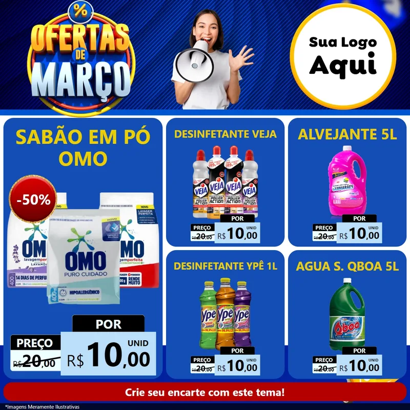 Modelo de Rede Social para Feed Facebook com o tema Ofertas de Março para Produtos de Limpeza