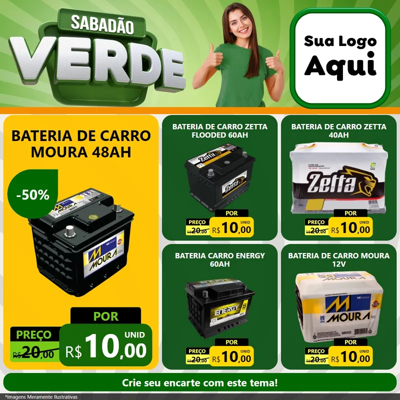 Modelo de Rede Social para Feed Facebook com o tema Sabadão Verde para Baterias Elétricas