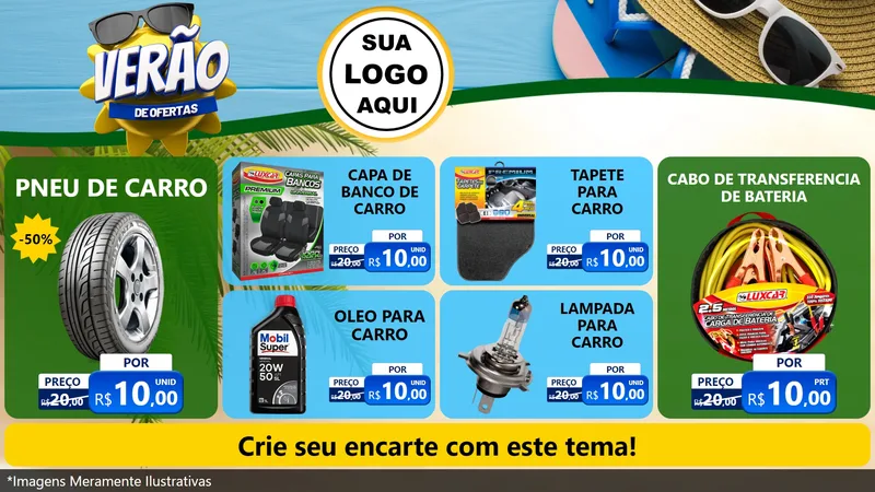 Modelo de TV para TV Horizontal com o tema Verão de Ofertas para Auto peças