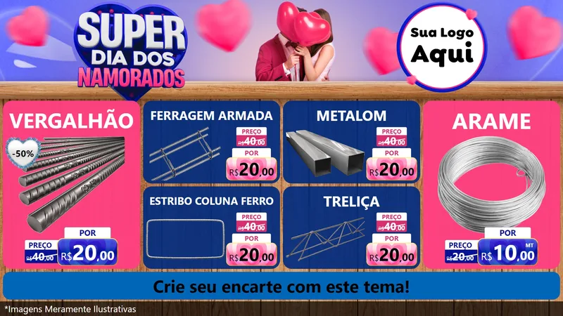 Modelo de TV para TV Horizontal com o tema Super Dia dos Namorados para Ferragens