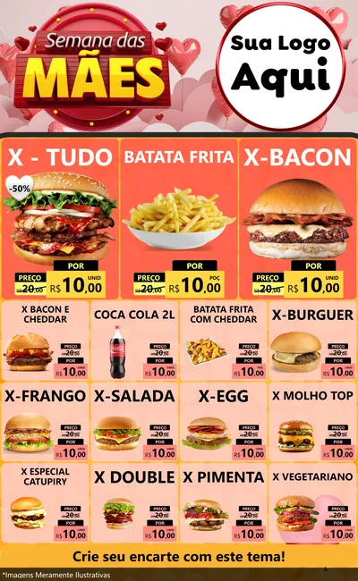 Modelo de Encarte para Encarte Grande com o tema Semana das Mães para Hamburgueria