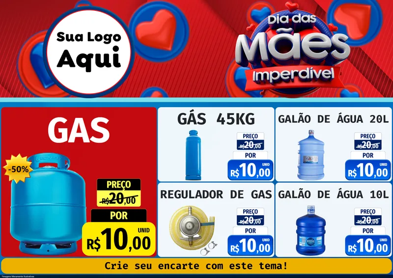 Modelo de Encarte para Encarte A4 Horizontal com o tema Dia Das Mães Imperdível para Água e gás