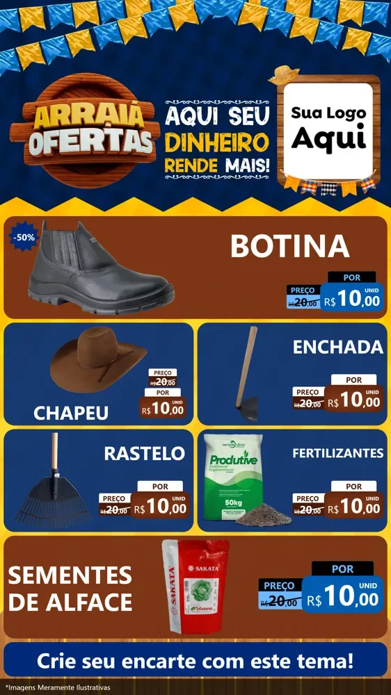 Modelo de TV para TV Vertical com o tema Arraiá de Ofertas - Junina para Agropecuária