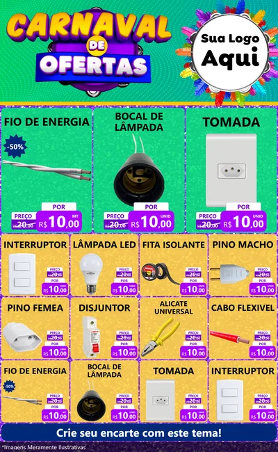Modelo de Encarte para Encarte Grande com o tema Carnaval de Ofertas para Materiais Elétricos