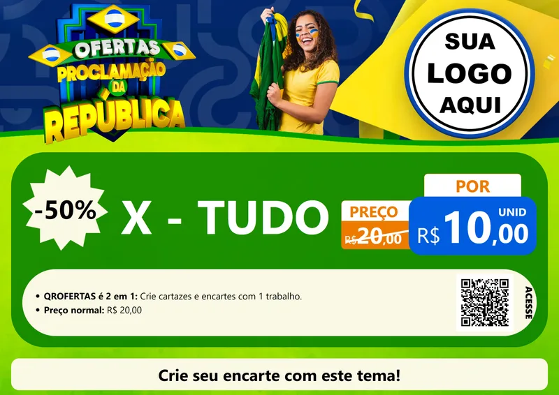 Modelo de Cartaz para Cartaz A4 Horizontal com o tema Ofertas Proclamação da República para Hamburgueria
