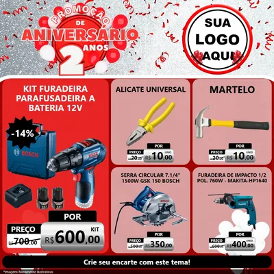 Modelo de Rede Social para Feed Facebook com o tema Promoção de Aniversário - 2 Anos para Maquinas e Ferramentas