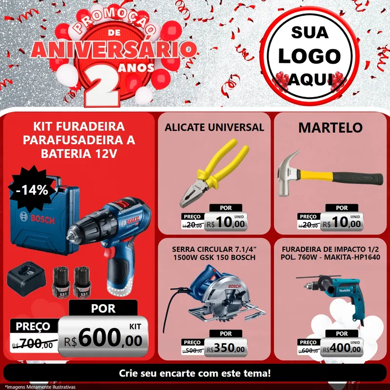 Modelo de Rede Social para Feed Facebook com o tema Promoção de Aniversário - 2 Anos para Maquinas e Ferramentas
