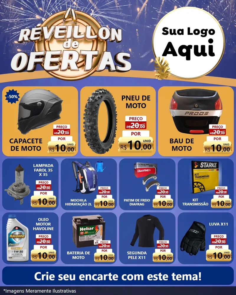 Modelo de Rede Social para Feed Instagram com o tema Réveillon de Ofertas para Moto peças