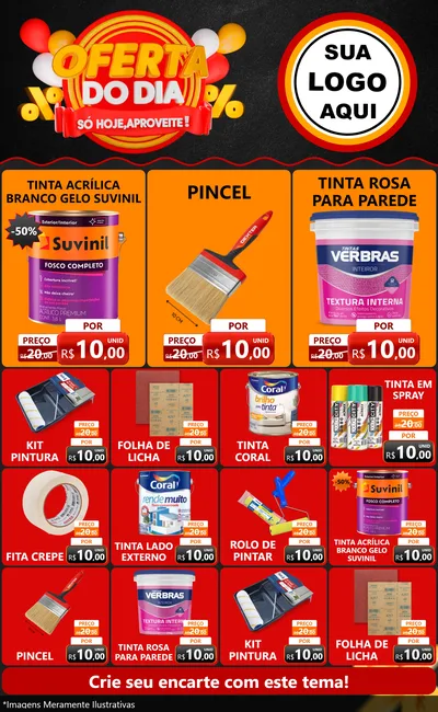 Modelo de Encarte para Encarte Grande com o tema Oferta do Dia - Só hoje, Aproveite! para Tintas e Ferramentas