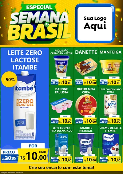 Modelo de Encarte para Encarte A4 Vertical com o tema Especial Semana do Brasil para Frios e Laticínios