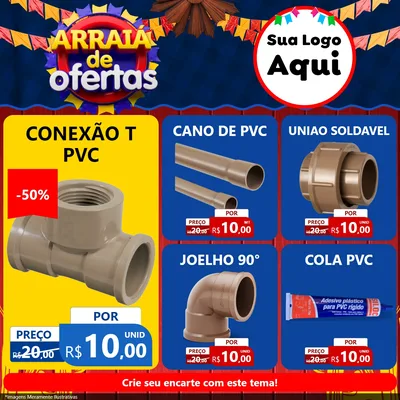 Modelo de Rede Social para Feed Facebook com o tema Arraiá de Ofertas para Tubos e conexões