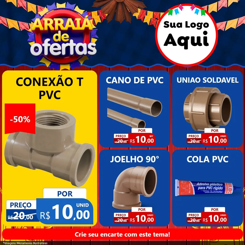 Modelo de Rede Social para Feed Facebook com o tema Arraiá de Ofertas para Tubos e conexões