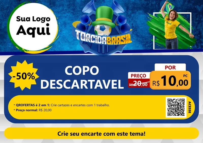 Modelo de Cartaz para Cartaz A4 Horizontal com o tema Torcida Brasil - Copa para Embalagens