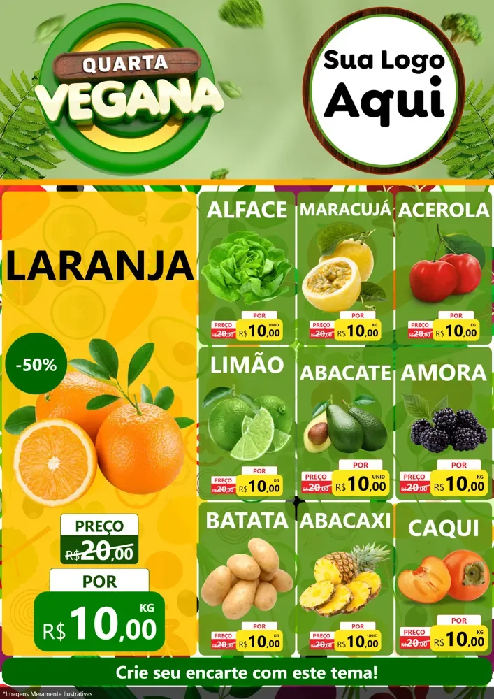 Modelo de Encarte para Encarte A4 Vertical com o tema Quarta Vegana para Hortifrúti