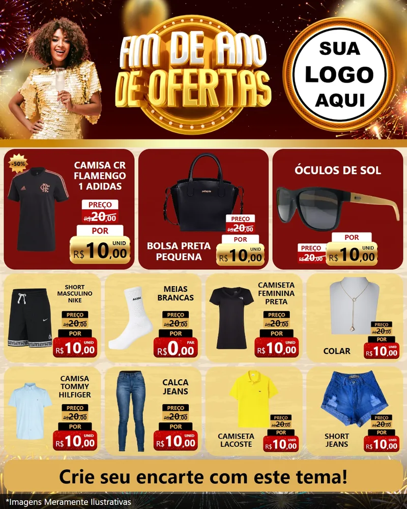Modelo de Rede Social para Feed Instagram com o tema Fim de Ano de Ofertas para Roupas e acessórios