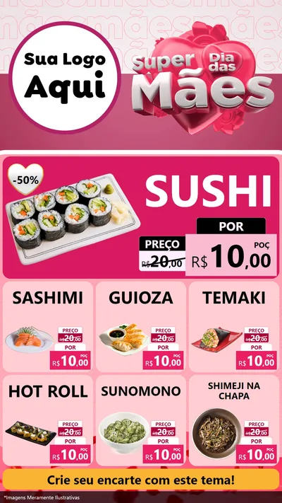 Modelo de Rede Social para Stories com o tema Super Dia Das Mães para Comida japonesa