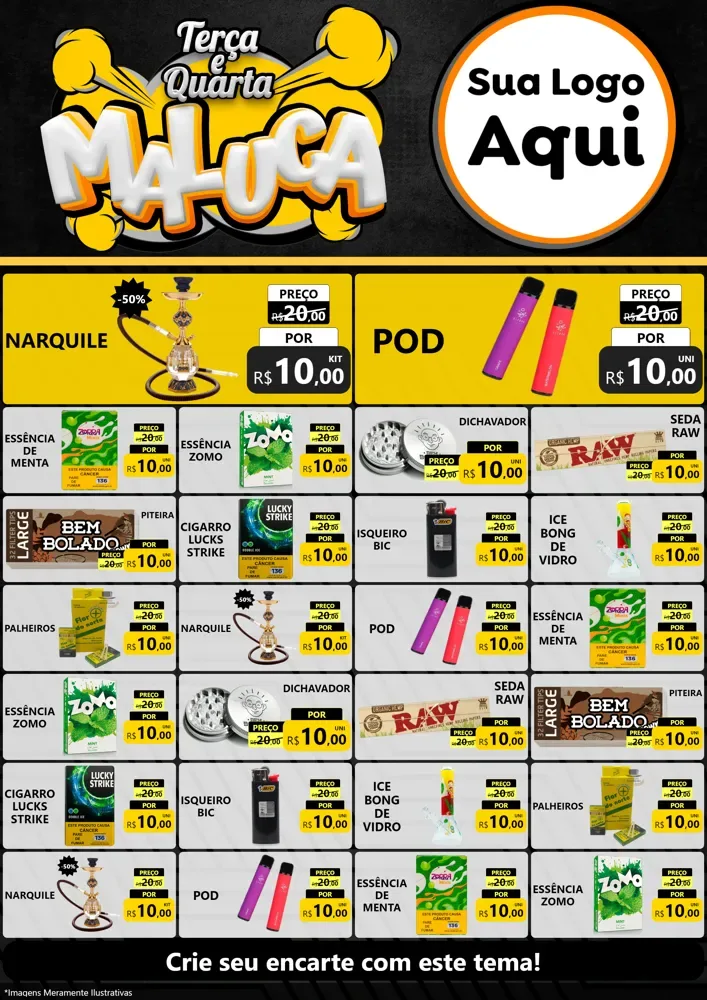 Modelo de Encarte para Encarte A4 Vertical com o tema Terça e Quarta Maluca para Tabacaria