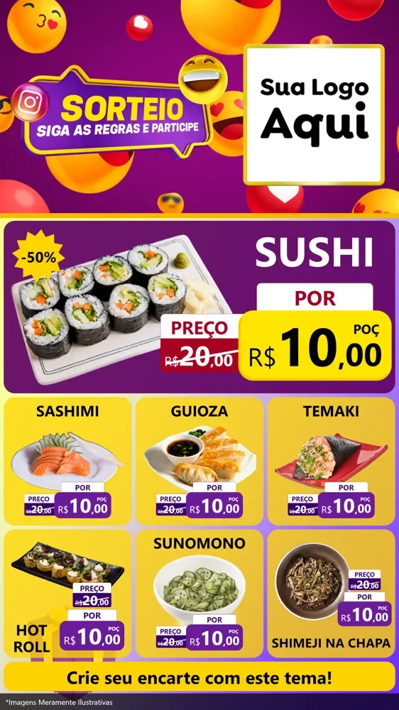 Modelo de Rede Social para Stories com o tema Sorteio para Comida japonesa