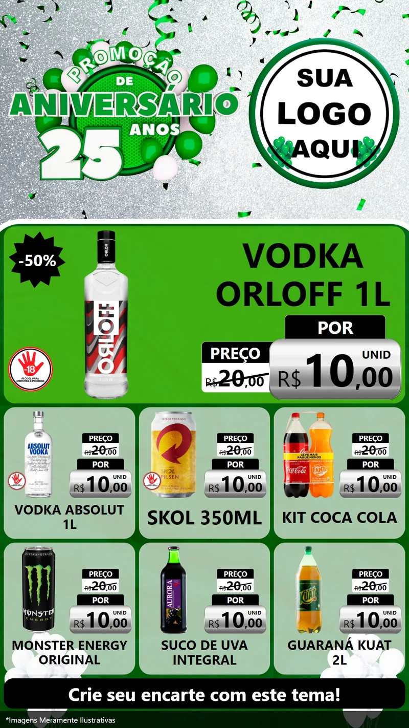Modelo de Rede Social para Stories com o tema Promoção de Aniversário - 25 Anos para Distribuidora de bebidas