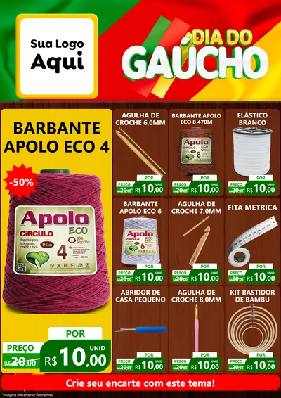 Modelo de Encarte para Encarte A4 Vertical com o tema Dia do Gaúcho para Armarinho e Aviamentos