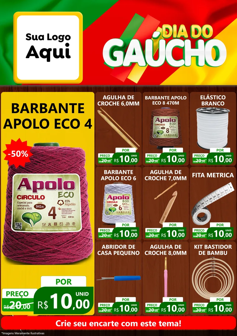Modelo de Encarte para Encarte A4 Vertical com o tema Dia do Gaúcho para Armarinho e Aviamentos