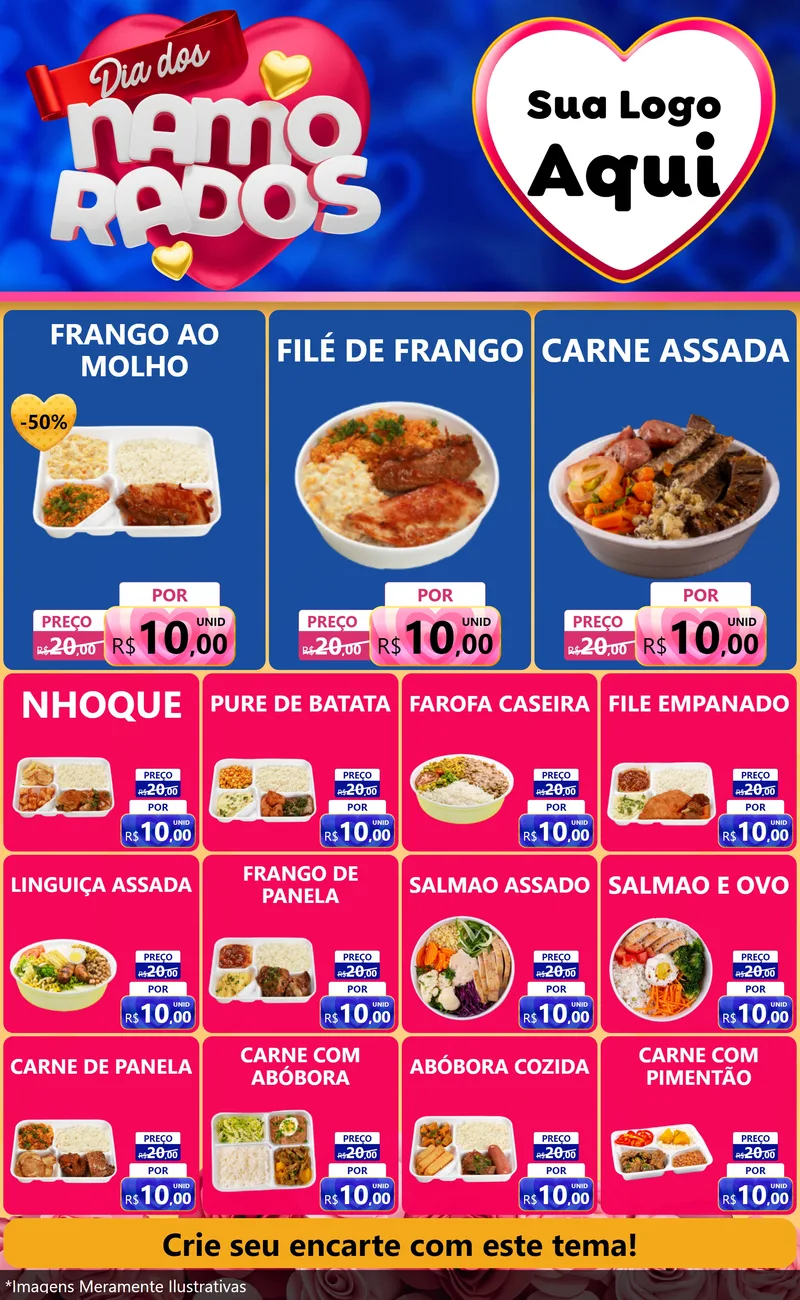 Modelo de Encarte para Encarte Grande com o tema Dia dos namorados para Restaurante