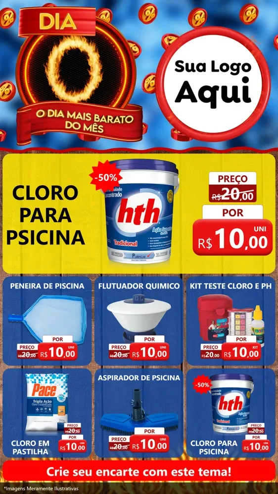 Modelo de Rede Social para Stories com o tema Dia O - O Dia Mais Barato Do Mês para Produtos para Piscina