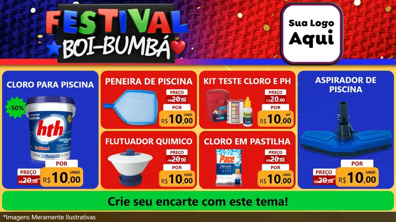 Modelo de TV para TV Horizontal com o tema Festival Boi-Bumbá para Produtos para Piscina