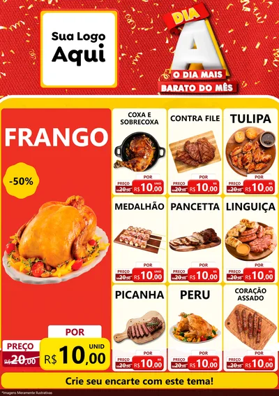 Modelo de Encarte para Encarte A4 Vertical com o tema Dia A o Dia Mais Barato do Mês para Assados