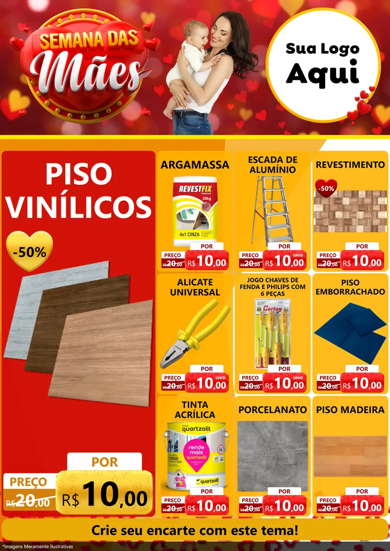 Modelo de Encarte para Encarte A4 Vertical com o tema Semana das Mães para Material para Construção