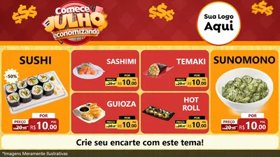 Modelo de TV para TV Horizontal com o tema Comece Julho Economizando para Comida japonesa